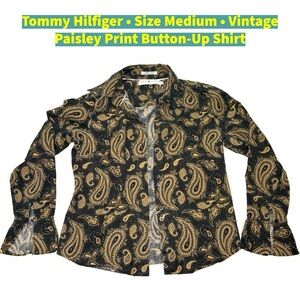 Tommy Hilfiger Women’s M Y2K Vintage Paisley Print Button-Up 100% Cotton Shirt